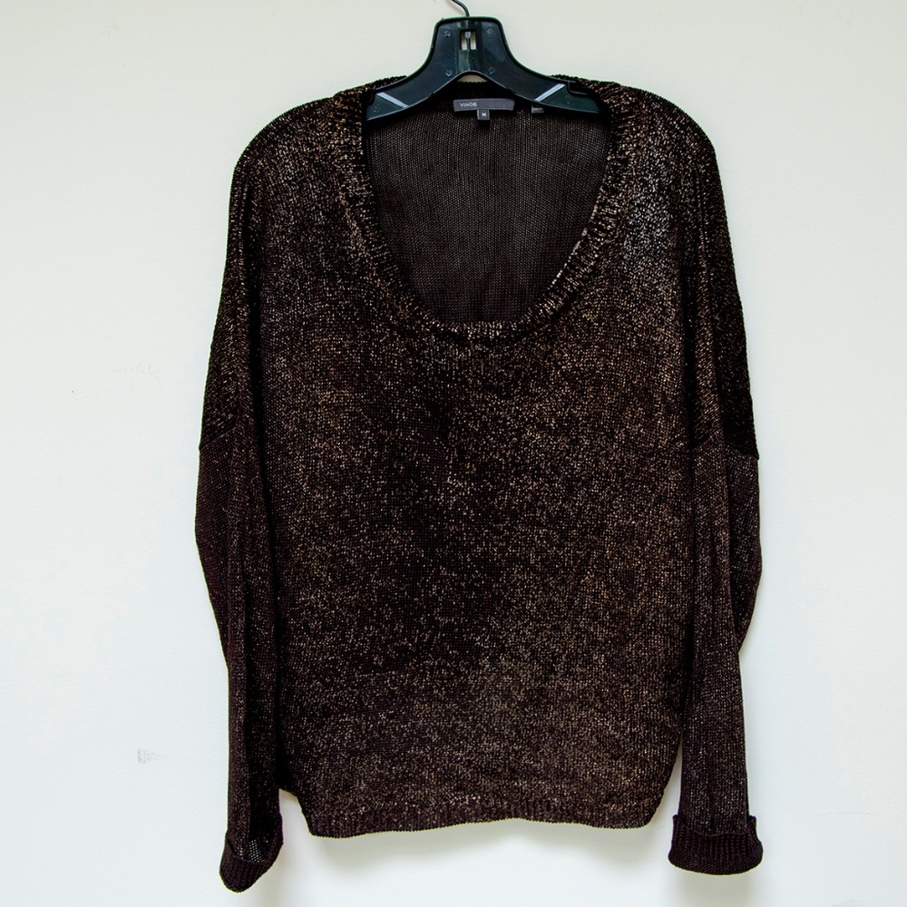 Vince Mesh Black/Metallic Gold Sweater Size M - Picture 1 of 6